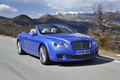 Bentley Continental GTC Speed bleu 3/4 avant droit travelling penché 2