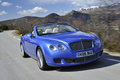 Bentley Continental GTC Speed bleu 3/4 avant droit travelling penché