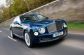 Bentley Mulsanne bleu 3/4 avant droit travelling penché