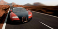Bugatti Veyron 16.4 noir/rouge face avant travelling penché