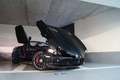 Mercedes McLaren SLR 722s Roadster noir 3/4 avant droit portes + capot ouverts