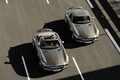 Mercedes SLS AMG Roadster & SLS AMG marron satiné 3/4 avant droit filé vue de haut