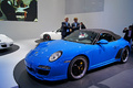 Mondial de l'Automobile Paris 2010 - Porsche 997 Speedster bleu 3/4 avant gauche capotée