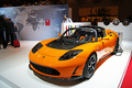Mondial de l'Automobile Paris 2010 - Tesla Roadster Sport orange 3/4 avant gauche