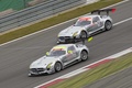 Mercedes SLS AMG GT3 gris x2 3/4 avant gauche filé penché vue de haut