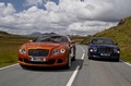 Bentley Continental GT 2010 orange & Mulsanne bleu face avant travelling