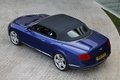 Bentley Continental GTC 2011 bleu 3/4 arrière gauche capoté vue de haut