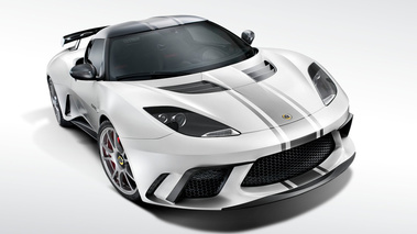 Lotus Evora GTE blanc 3/4 avant droit penché