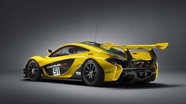 McLaren P1 GTR jaune/vert 3/4 arrière gauche