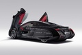 McLaren X-1 noir 3/4 arrière gauche portes ouvertes