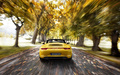 Porsche 991 Carrera 4S Cabriolet jaune face arrière travelling 