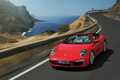 Porsche 991 Carrera S Cabriolet rouge 3/4 avant gauche travelling penché 2