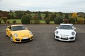 Porsche 991 GT3 RS blanc & 997 GT2 jaune face avant