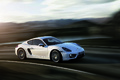 Porsche Cayman 981 blanc 3/4 avant droit travelling