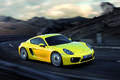 Porsche Cayman S 981 jaune 3/4 avant droit travelling