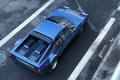Ferrari 512 BB bleu 3/4 arrière gauche vue de haut